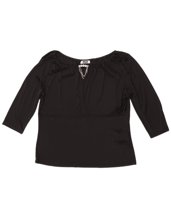 Женская блузка с рукавом 3/4 Perte by Krizia, топ UK 18 XL, черный ацетат