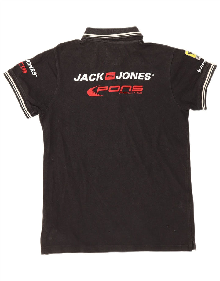 Мужская рубашка поло с рисунком Jack & Jones, маленькая черная, хлопковая