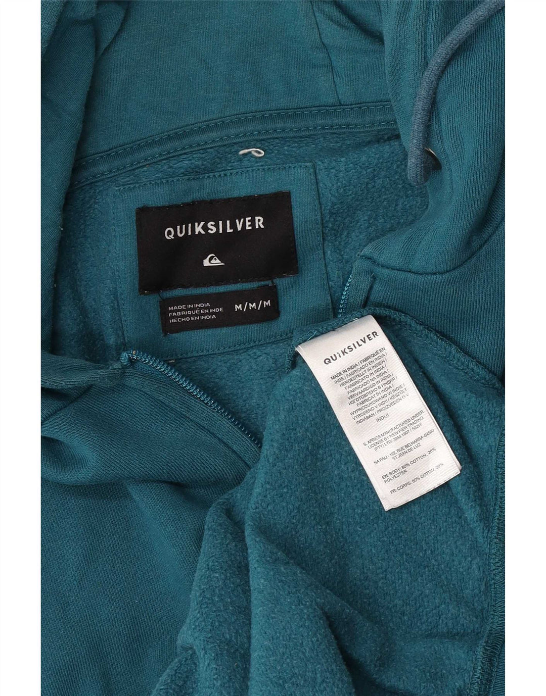 Quiksilver Мужской свитер с капюшоном и молнией с графическим рисунком, хлопковый средний синий цвет