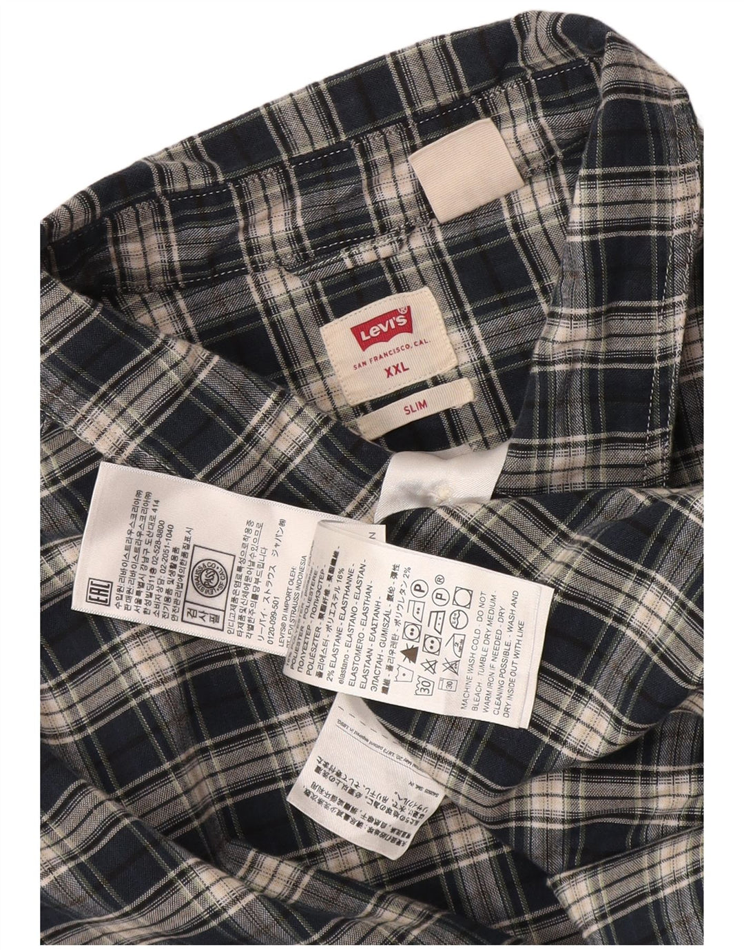 Мужская узкая рубашка Levi's 2XL, темно-синяя клетка, хлопок
