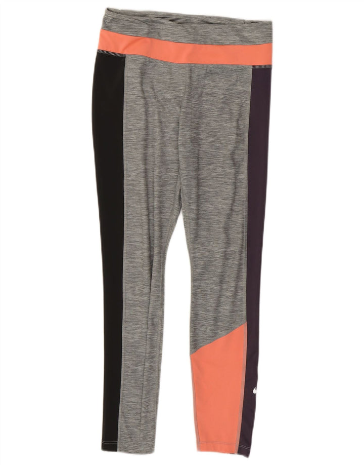 Женские укороченные леггинсы Nike Dri Fit UK 12, средний серый цвет, полиэстер с цветными блоками