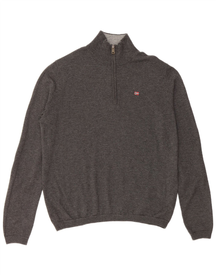 NAPAPIJRI Мужской джемпер с воротником на молнии с геометрическим рисунком, свитер среднего серого цвета из мериносовой шерсти