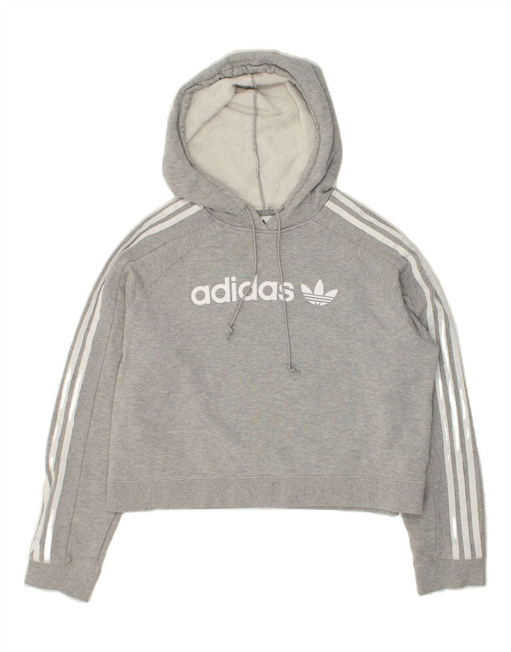 ADIDAS Womens Crop Graphic Hoodie Jumper UK 8 Small  Grey | Vintage Adidas | Thrift | Second-Hand Adidas | Used Clothing | Messina Hembry 