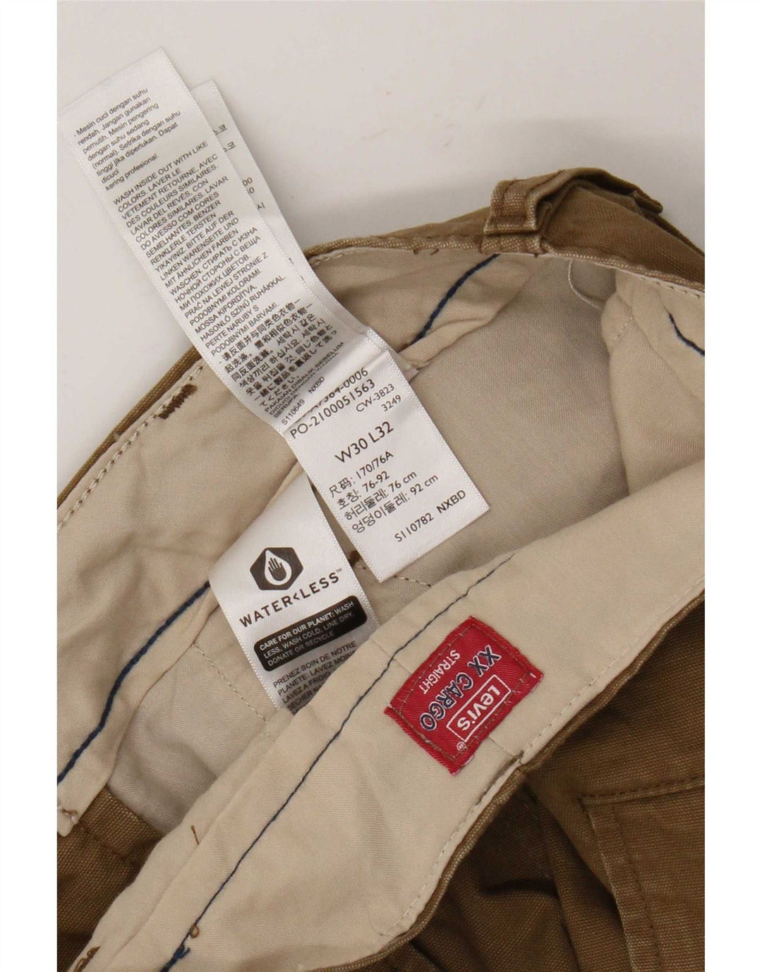 Мужские прямые брюки карго Levi's W30 L32 хаки, хлопок