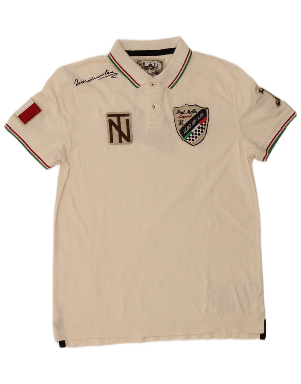 Мужская рубашка поло с рисунком Fred Mello среднего размера, белый хлопок