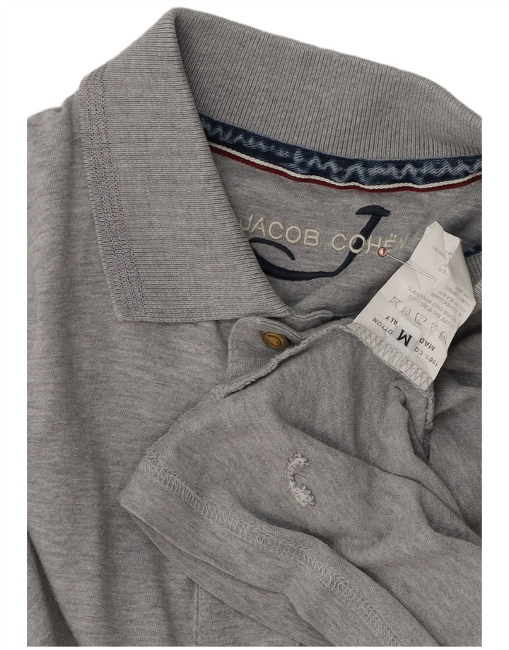 JACOB COHEN Мужская рубашка поло с длинным рукавом среднего серого цвета в крапинку, хлопок