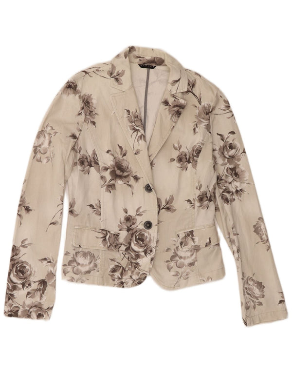 Женский джинсовый пиджак с 2 пуговицами Sisley UK 10, маленький белый с цветочным принтом