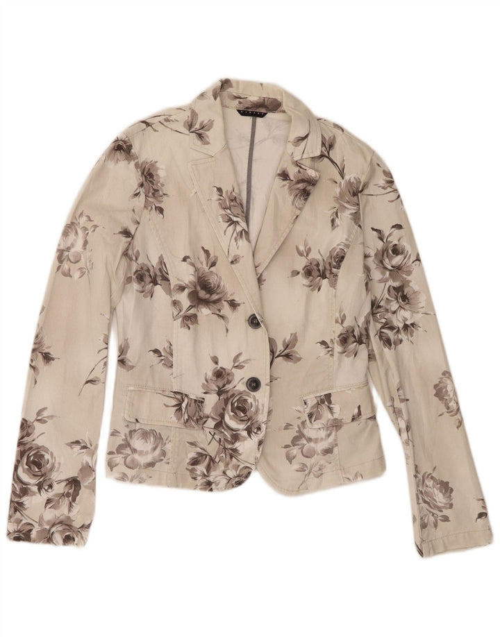 Женский джинсовый пиджак с 2 пуговицами Sisley UK 10, маленький белый с цветочным принтом