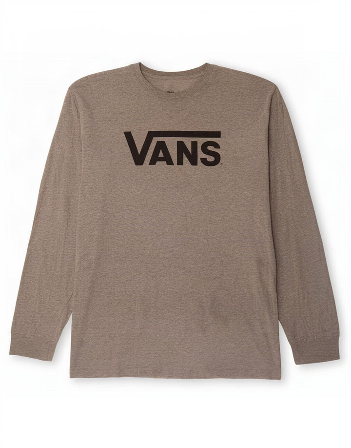 Мужской топ классического кроя с рисунком Vans, длинный рукав, большой серый хлопок с крапинками