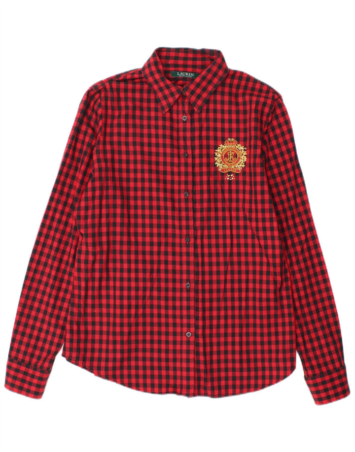 Женская рубашка Ralph Lauren UK 14, средний красный хлопок в мелкую клетку