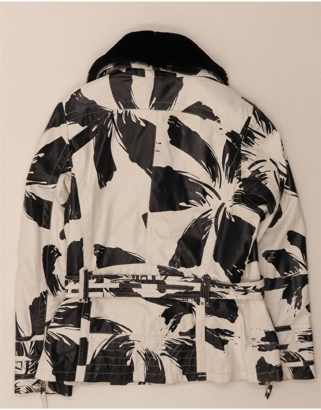VINTAGE Womens Loose Fit Abstract Pattern Jacket IT 40 Small White Leather Vintage Vintage and Second-Hand Vintage from Messina Hembry 