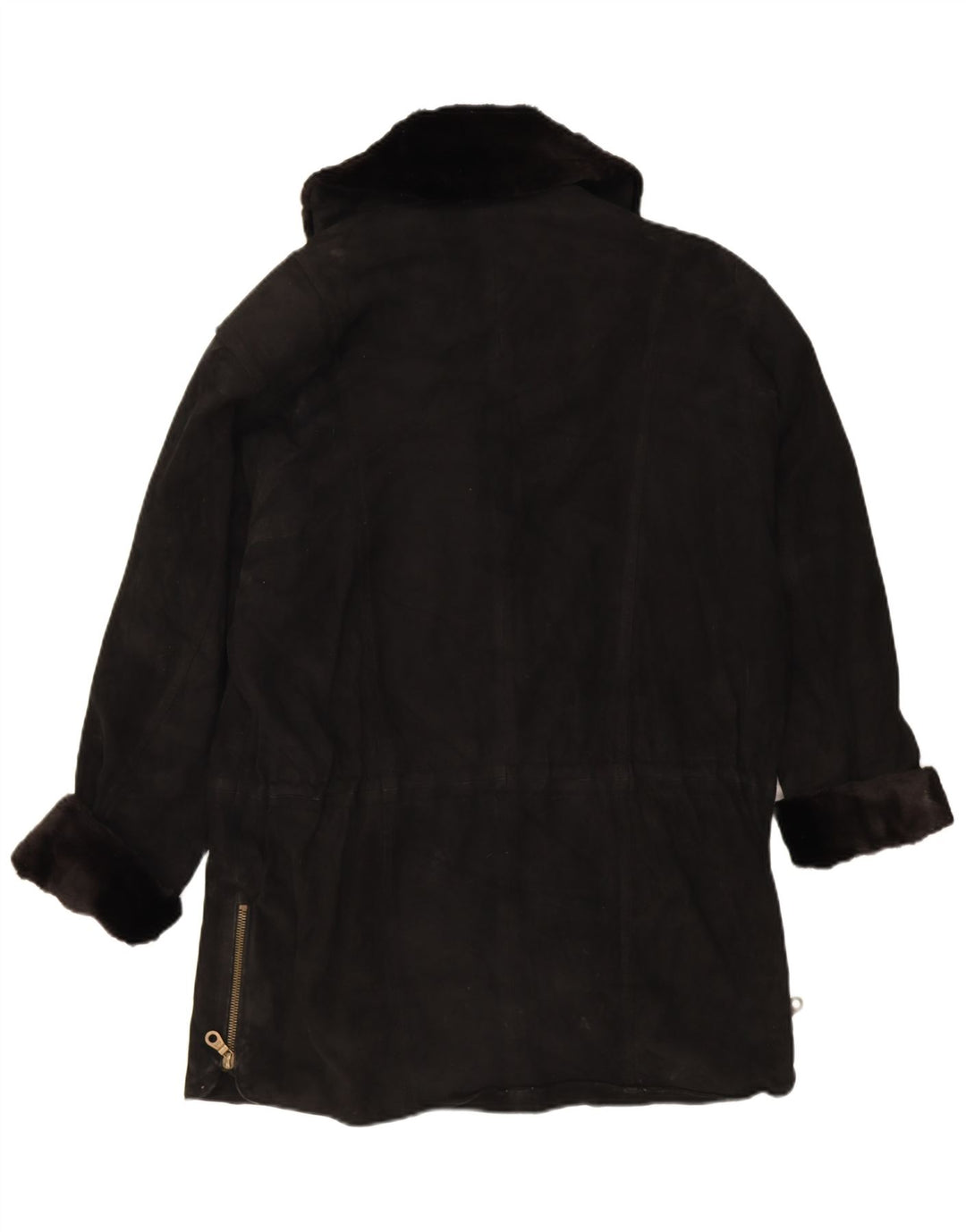 Винтажное женское замшевое пальто большого размера EU 38, средний черный кожаный цвет