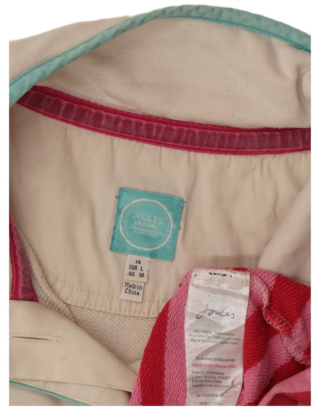 Женский свитер Joules с воротником на пуговицах, хлопковый джемпер, Великобритания, 14 больших розовых полосок