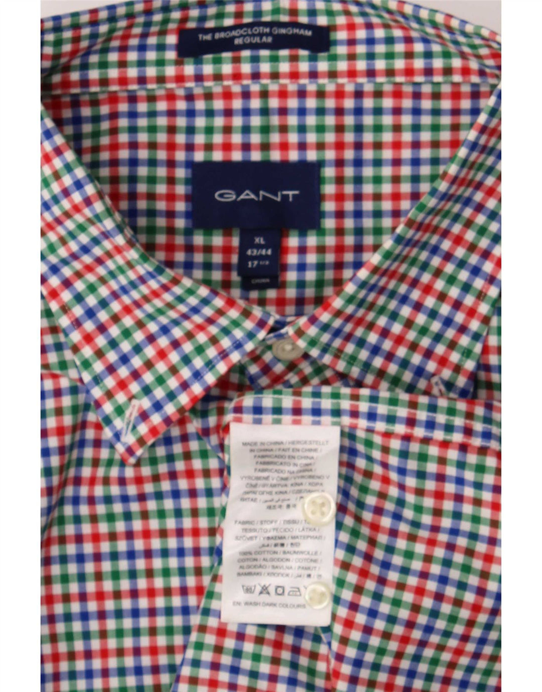 Мужская рубашка с коротким рукавом Gant, размер 17 1/2 XL, разноцветная клетчатая клетка