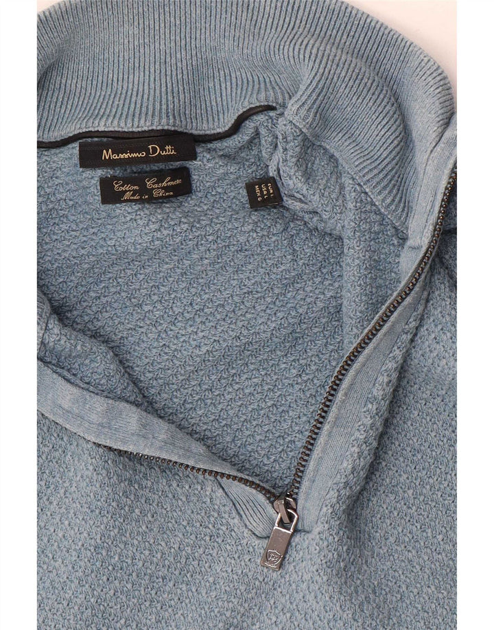 Мужской джемпер с воротником на молнии Massimo Dutti, большой синий хлопковый свитер