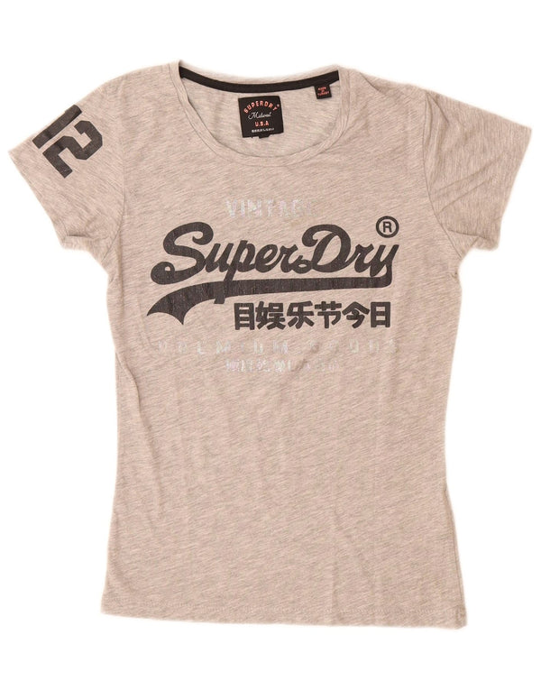 Женская футболка с рисунком Superdry Top UK 6 XS Серый хлопок с крапинками
