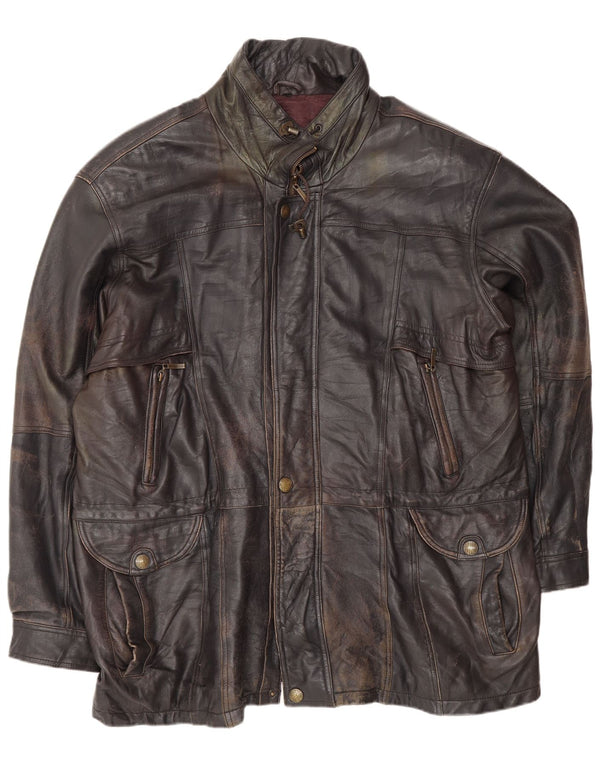 Винтажная мужская кожаная куртка UK 44 2XL черная кожа