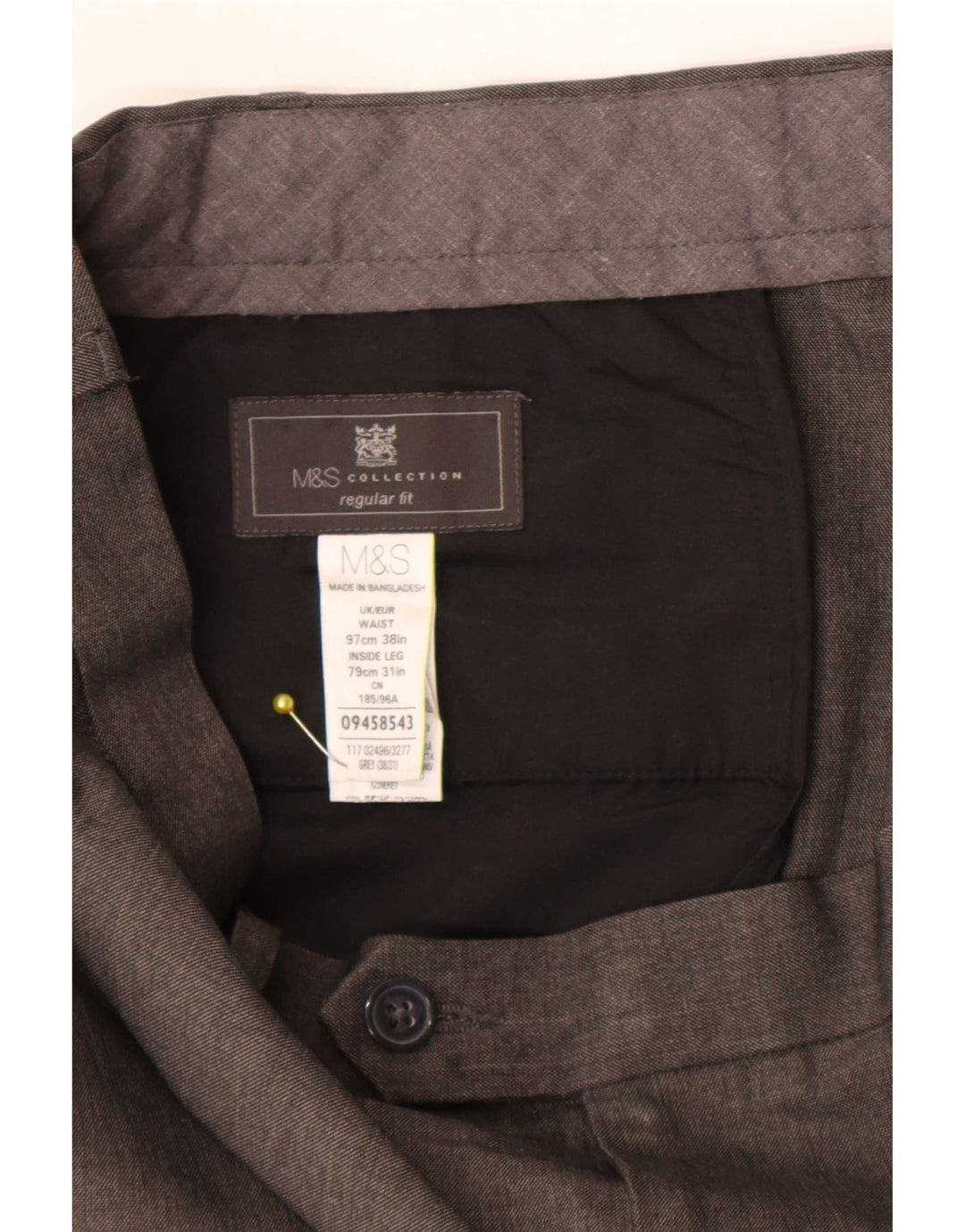 Мужские костюмные брюки классического кроя Marks & Spencer W38 L31 серые из полиэстера