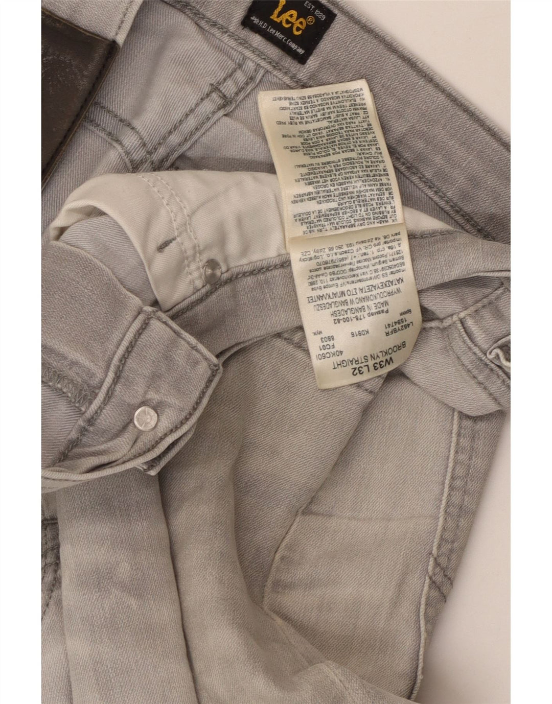 Джинсы мужские прямые LEE W33 L32 серые