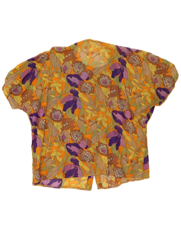 Винтажная женская блузка-рубашка с коротким рукавом, Великобритания, 20, 2XL, разноцветная с цветочным принтом