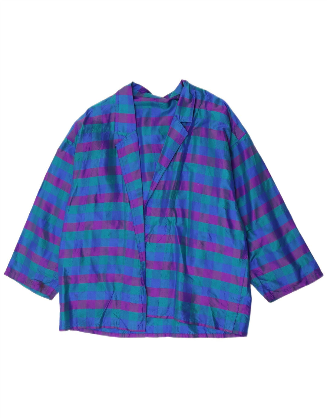 Винтажный женский открытый пиджак UK 14, средний синий в клетку