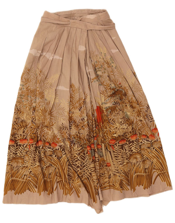 Винтажная женская юбка с запахом W24 XS, бежевый цветочный хлопок