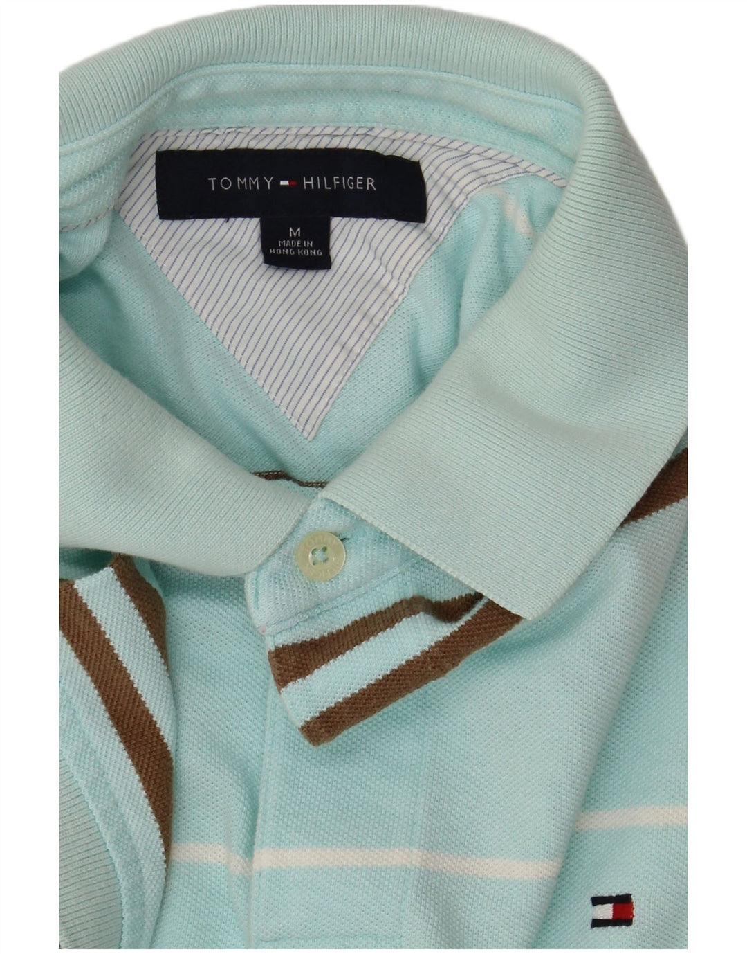 TOMMY HILFIGER Mens Polo Shirt Medium Blue Striped