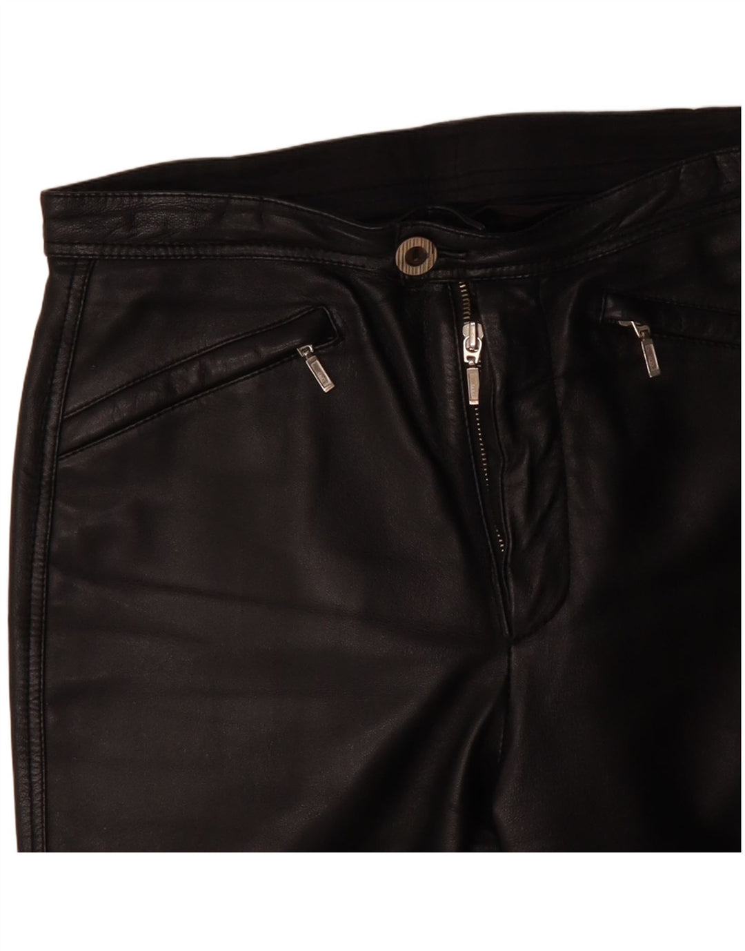 ВИНТАЖНЫЕ женские зауженные кожаные брюки EU 38 Medium W30 L29 Черные кожаные