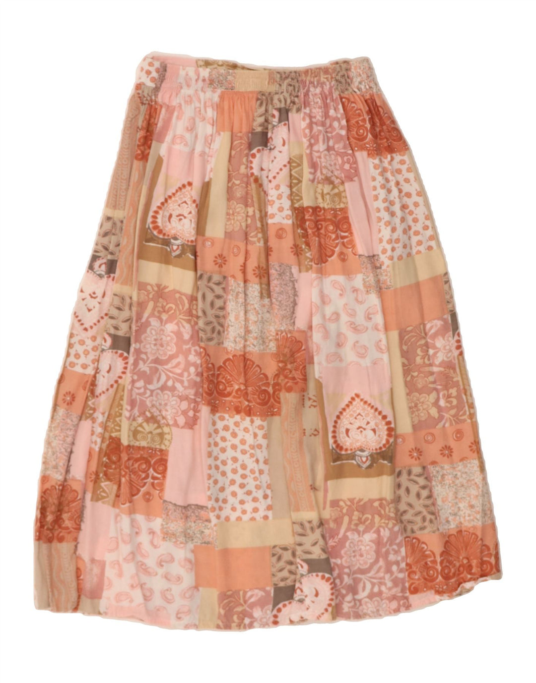 VINTAGE Womens High Waist Midi Skirt W24 Small Pink Patchwork Viscose Vintage Vintage and Second-Hand Vintage from Messina Hembry 