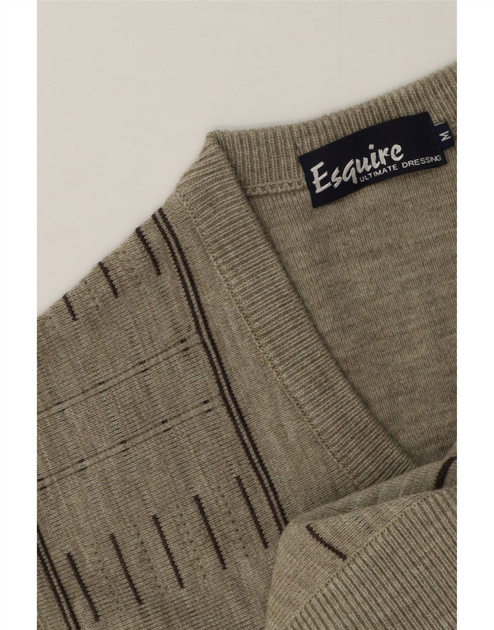 Винтажный мужской жилет безрукавка среднего серого цвета с геометрическим рисунком