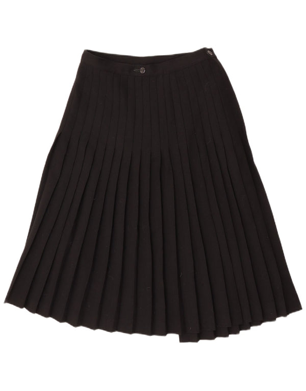Винтажная женская плиссированная юбка с запахом и ножом IT 42 Medium W26 Черная шерсть из натуральной шерсти