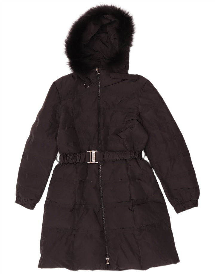 Винтажное женское пуховое пальто с капюшоном IT 50 XL, черный полиэстер