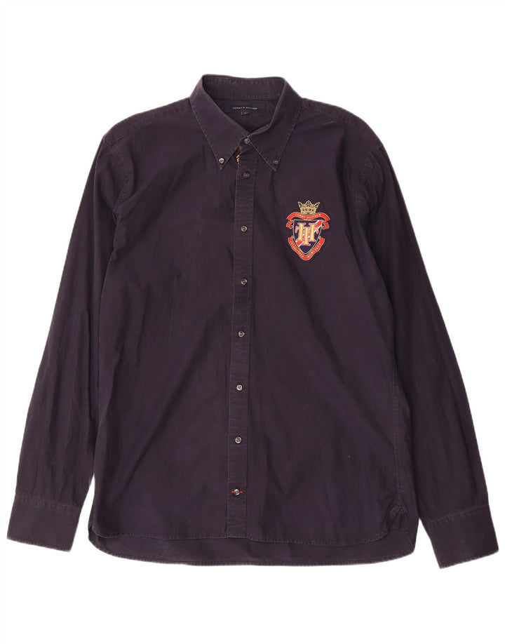 Мужская рубашка с рисунком Tommy Hilfiger, темно-синяя, хлопковая