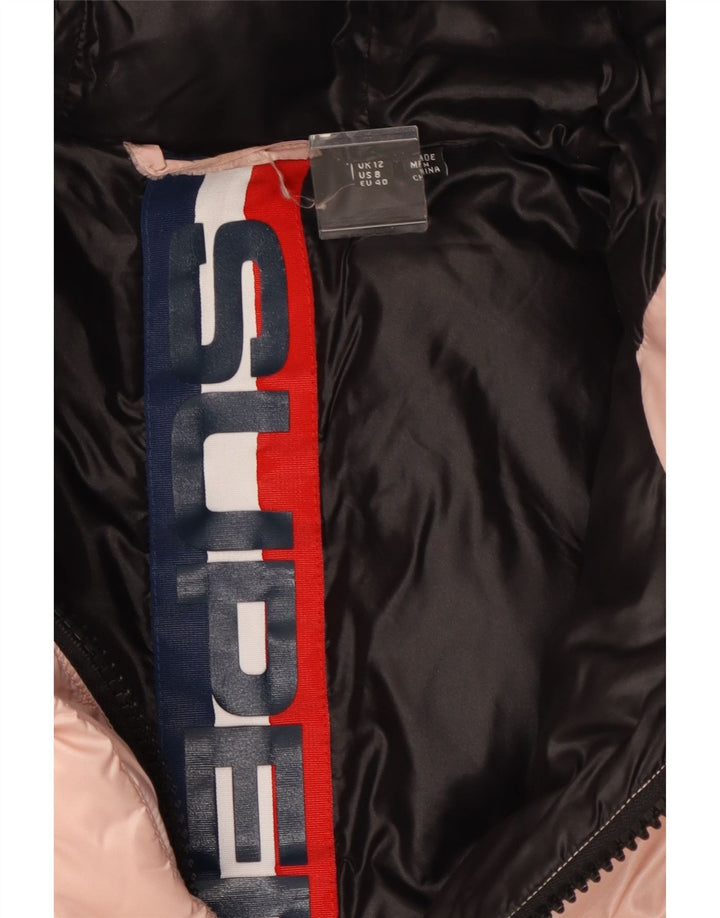 Женская утепленная куртка с капюшоном Superdry UK 12, нейлон среднего розового цвета