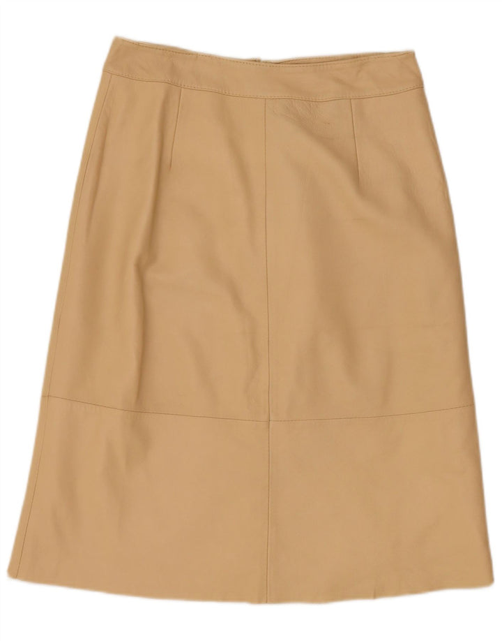 Винтажная женская кожаная юбка UK 12 Medium W28 Бежевая