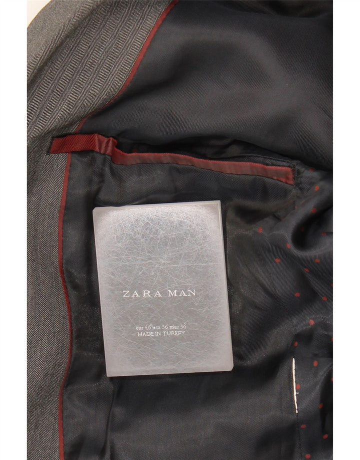 Мужской пиджак на двух пуговицах Zara EU 46, средний серый с узором «елочка»