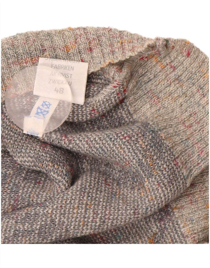 Винтажный мужской джемпер с круглым вырезом IT 48, средний серый в крапинку