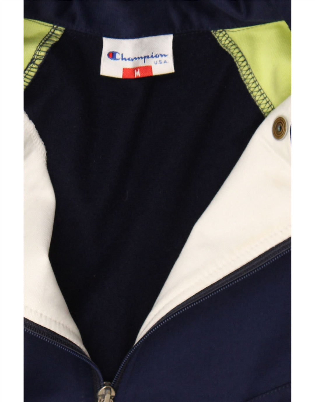 CHAMPION Mens Graphic Tracksuit Top Jacket Medium Navy Blue Colourblock Vintage Champion and Second-Hand Champion from Messina Hembry 