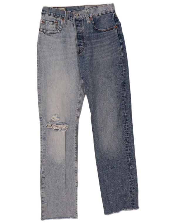 Женские потертые прямые джинсы Levi's 501 W27 L30 синие, хлопок с цветными блоками
