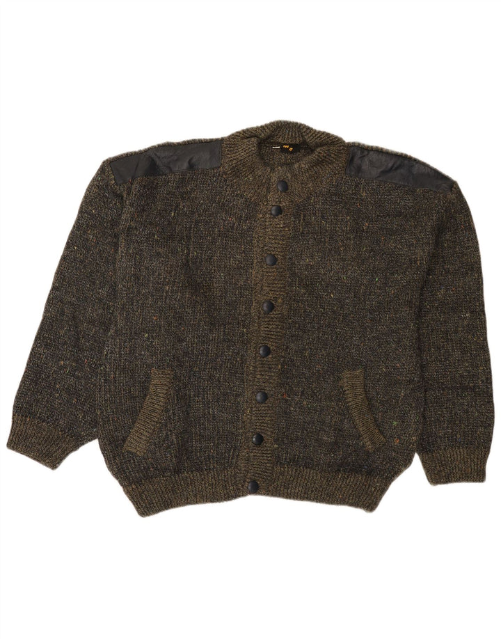 VINTAGE Мужской свитер-кардиган свободного кроя IT 50 Средний хаки в крапинку