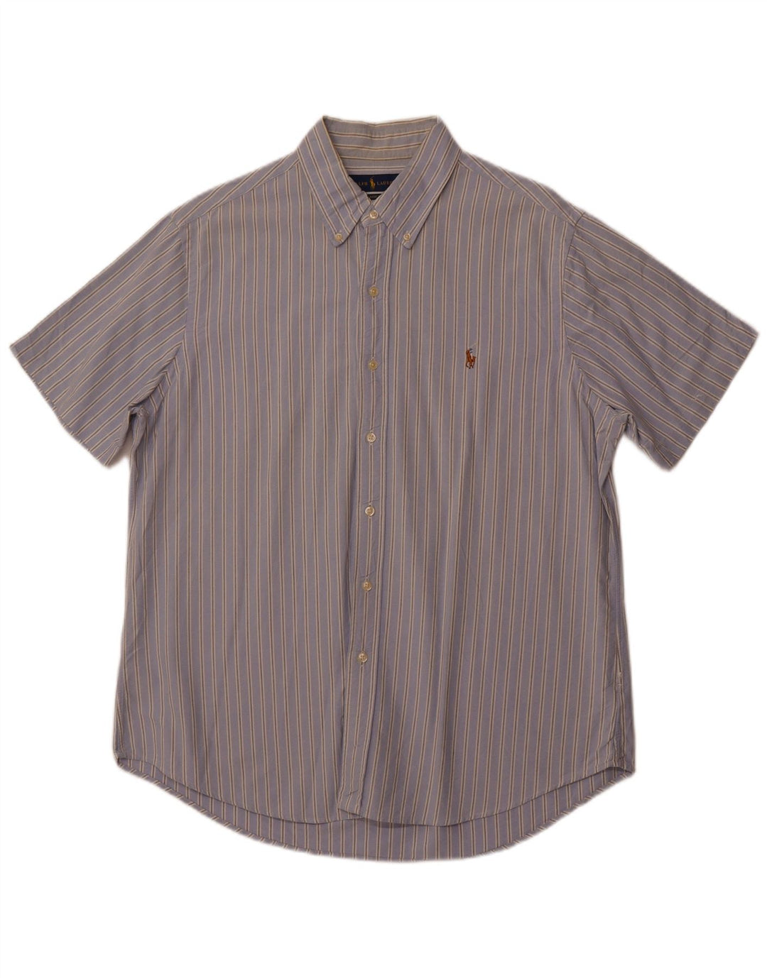 POLO RALPH LAUREN Мужская рубашка классического кроя с коротким рукавом, большая синяя полоска