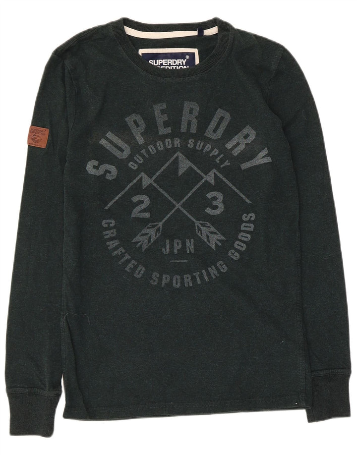 Мужской топ с рисунком Superdry, маленький зеленый хлопок с длинным рукавом
