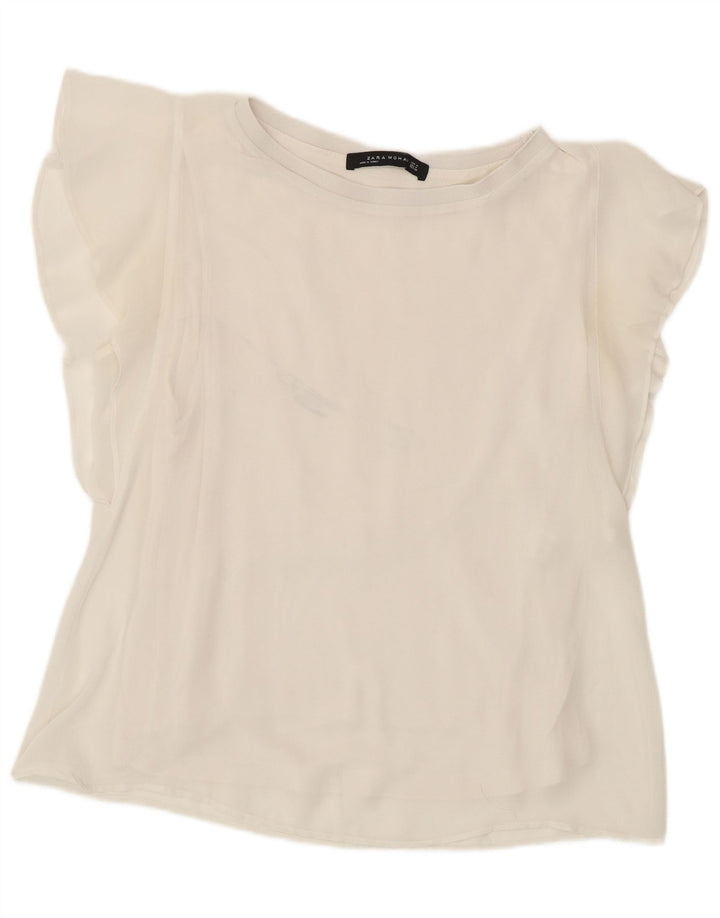 Женская блузка Zara Top UK 12, средний белый полиэстер