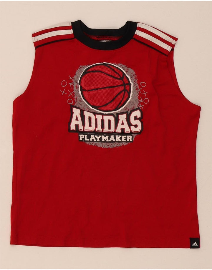 Майка Adidas с графическим рисунком для мальчиков 6–7 лет, красный полиэстер с цветными блоками