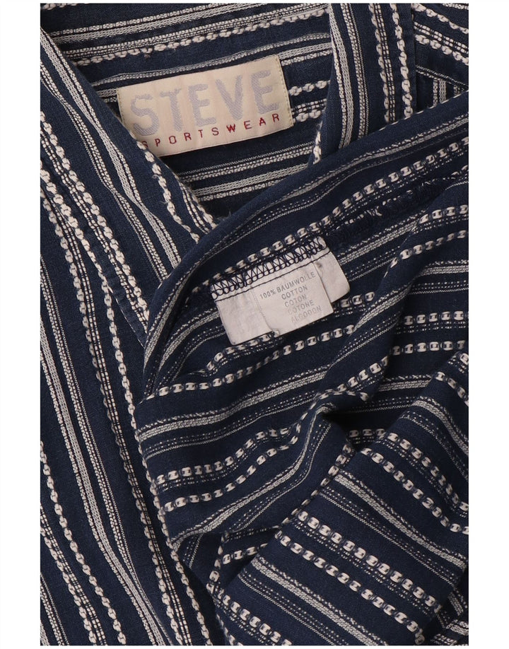 VINTAGE Мужская рубашка Steve с коротким рукавом XL, темно-синяя полосатая хлопковая рубашка