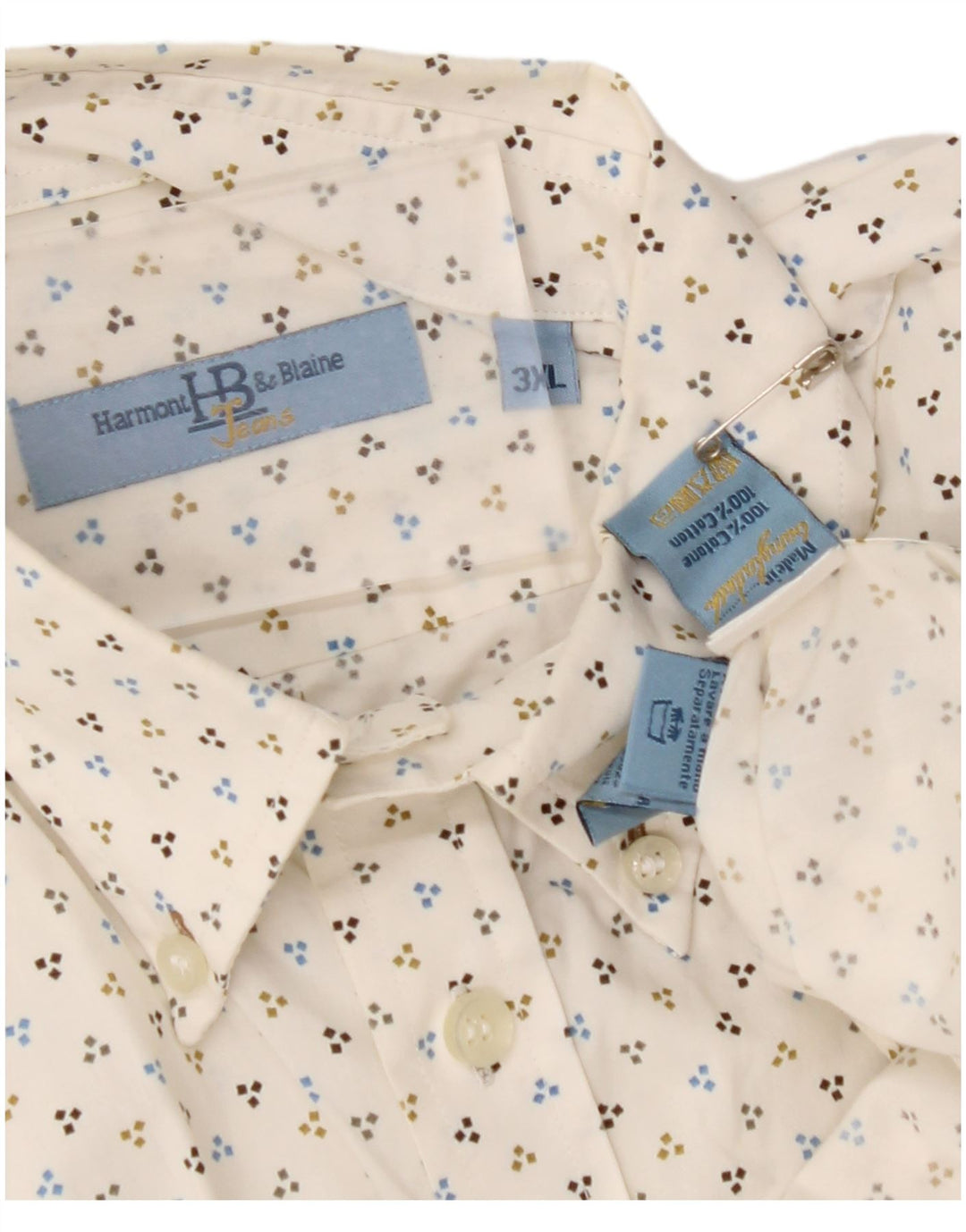 HARMONT & BLAINE Мужская рубашка 3XL Off White Spotted Cotton