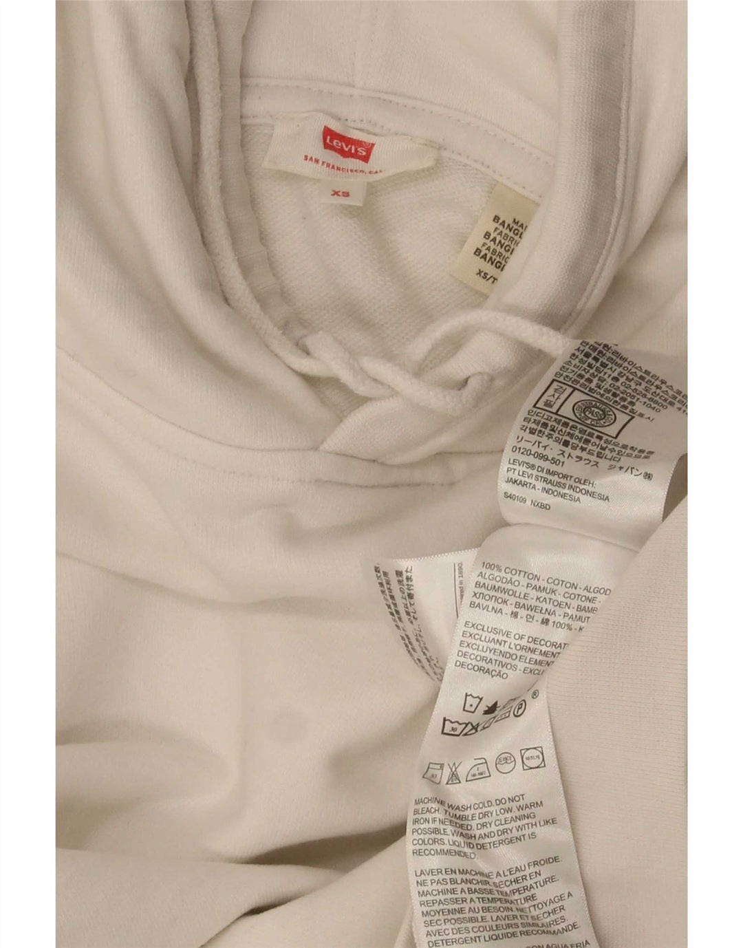 Мужской джемпер с капюшоном оверсайз Levi's XS, белый хлопок