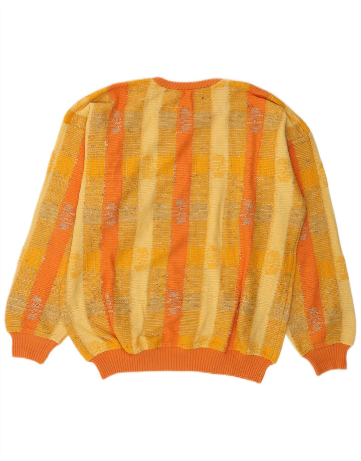 Мужской джемпер-боксер с круглым вырезом, хлопковый свитер среднего желтого цвета в полоску