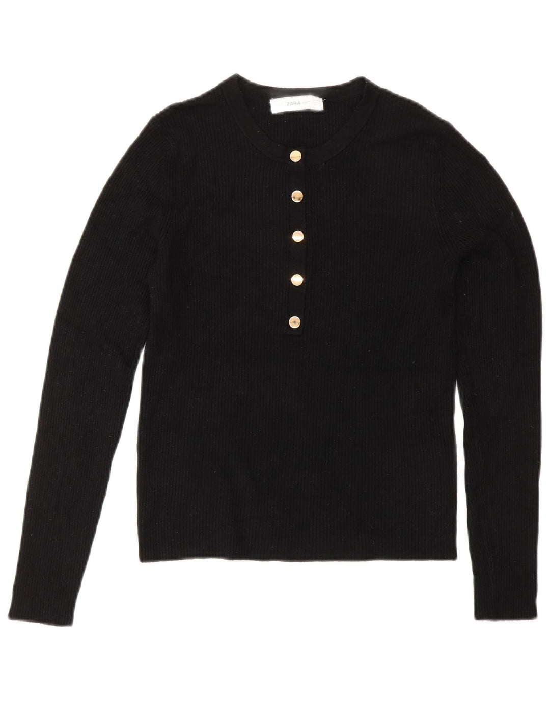 Женский укороченный джемпер с воротником на пуговицах ZARA UK 12, средний черный вискоза