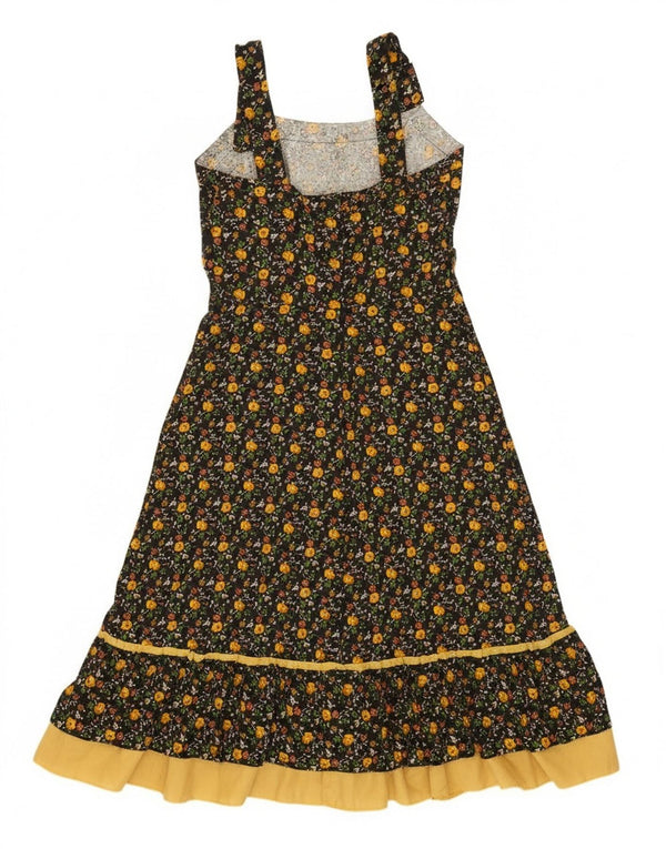 Винтажное женское платье трапециевидной формы без рукавов UK 4 XS, черное с цветочным принтом